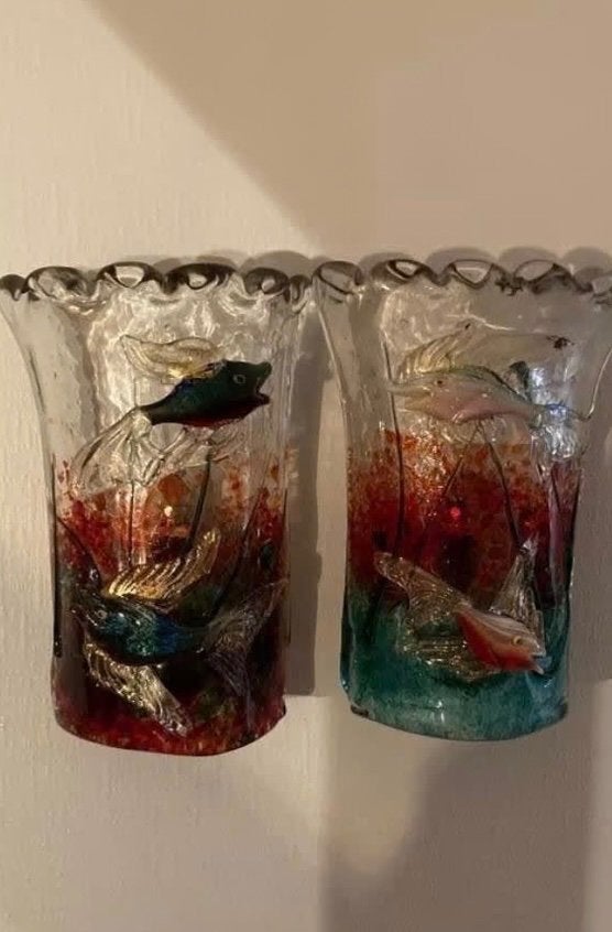 Wandlampjes - Alfredo Barbini - Murano, Antiek en Kunst, Meerkleurig, Wanddecoratie, Set, 22 cm