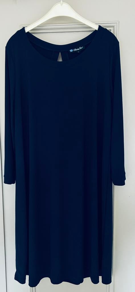 Travelstof jurk dress japon Chris Size 44-46, Kleding | Dames, Grote Maten, Ophalen of Verzenden, Nieuw, Blauw, Jurk