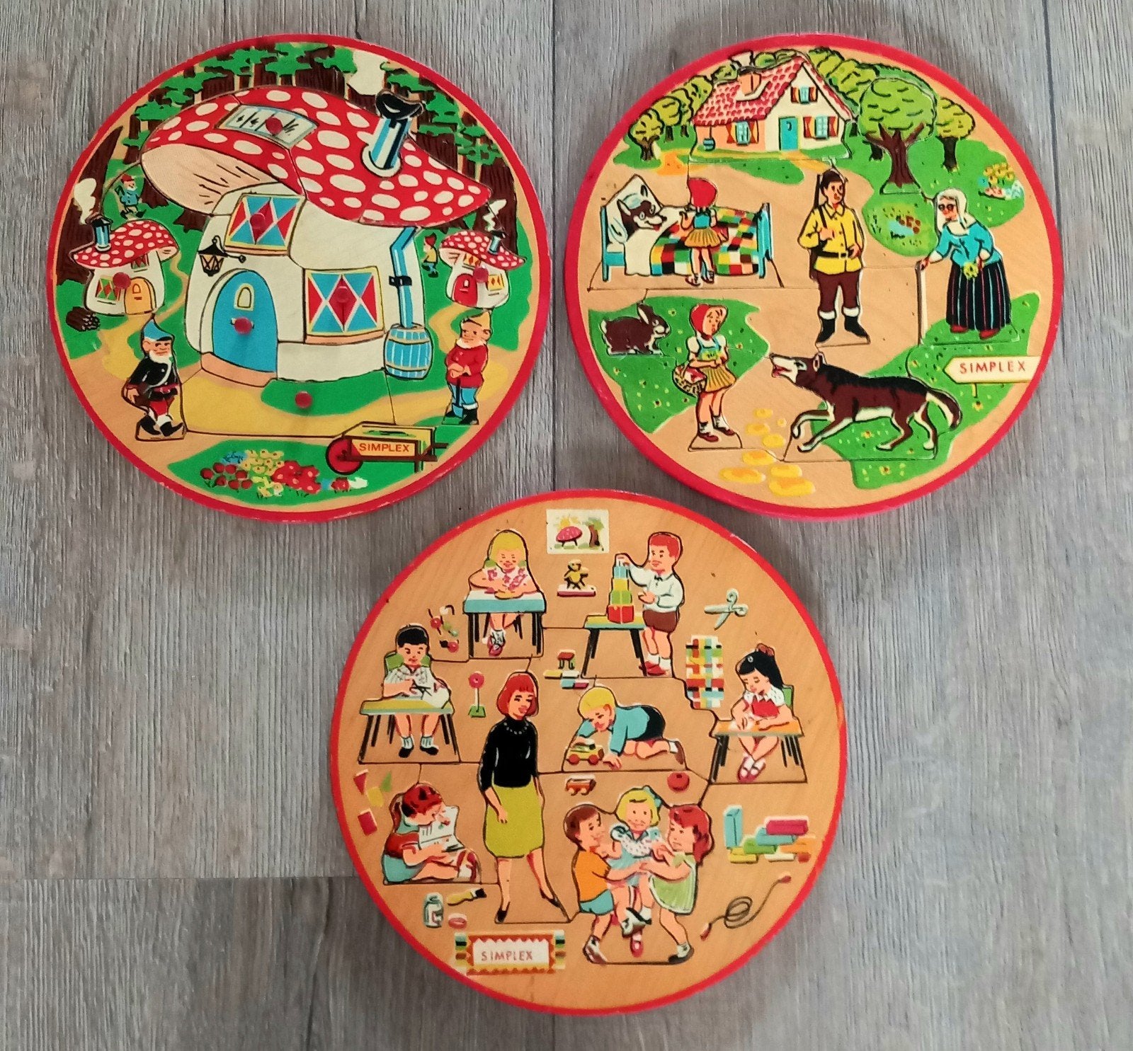 Drie oude houten Simplex puzzels, Ophalen, Minder dan 10 stukjes, Gebruikt, 6 maanden tot 2 jaar