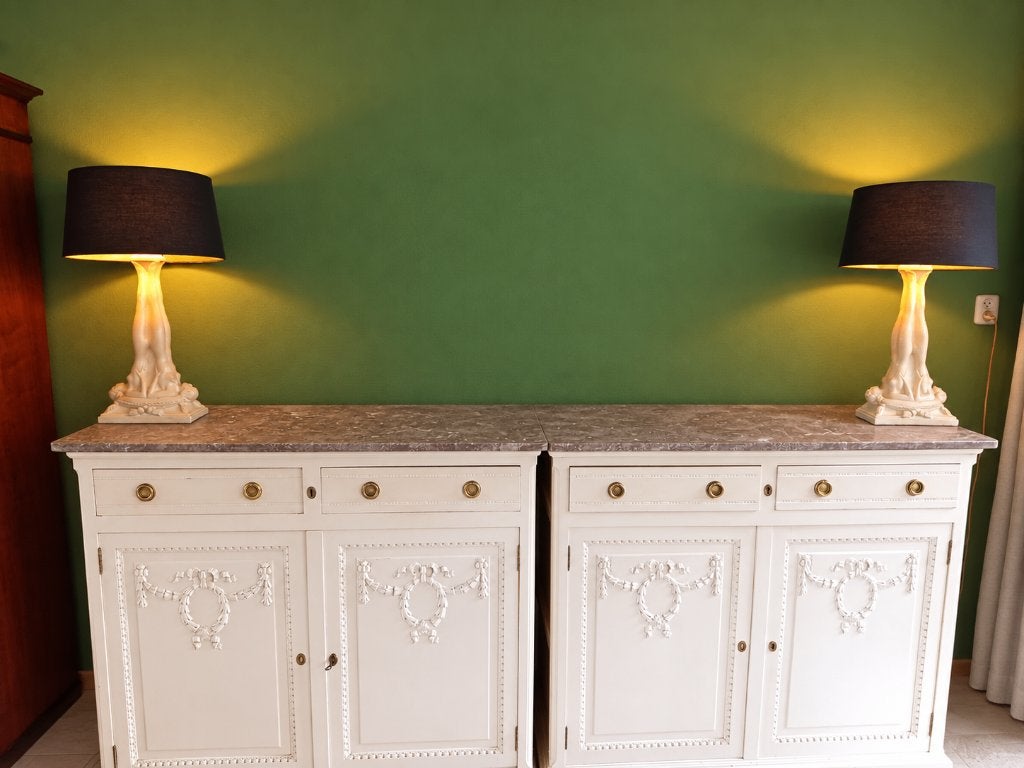 2 klassieke lampen met lampenkap voor op tafel of dressoir, Beige, Overige merken, Inclusief lichtbron, 68 cm