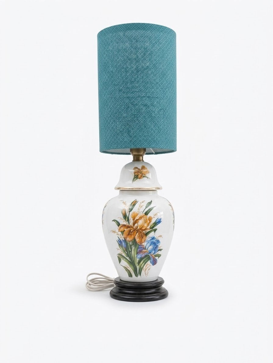 Vintage lampenvoet met bloemenschildering, Ophalen of Verzenden
