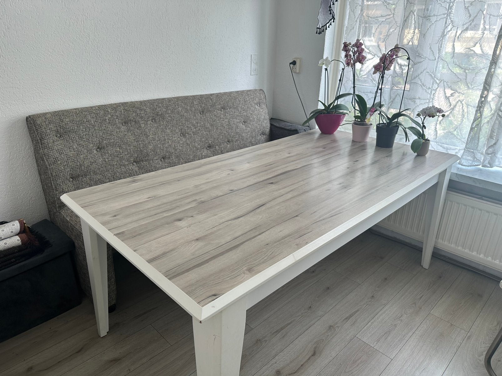 Eettafel met bank eethoek, Zo goed als nieuw, Vijf personen of meer, 150 tot 200 cm, Rechthoekig