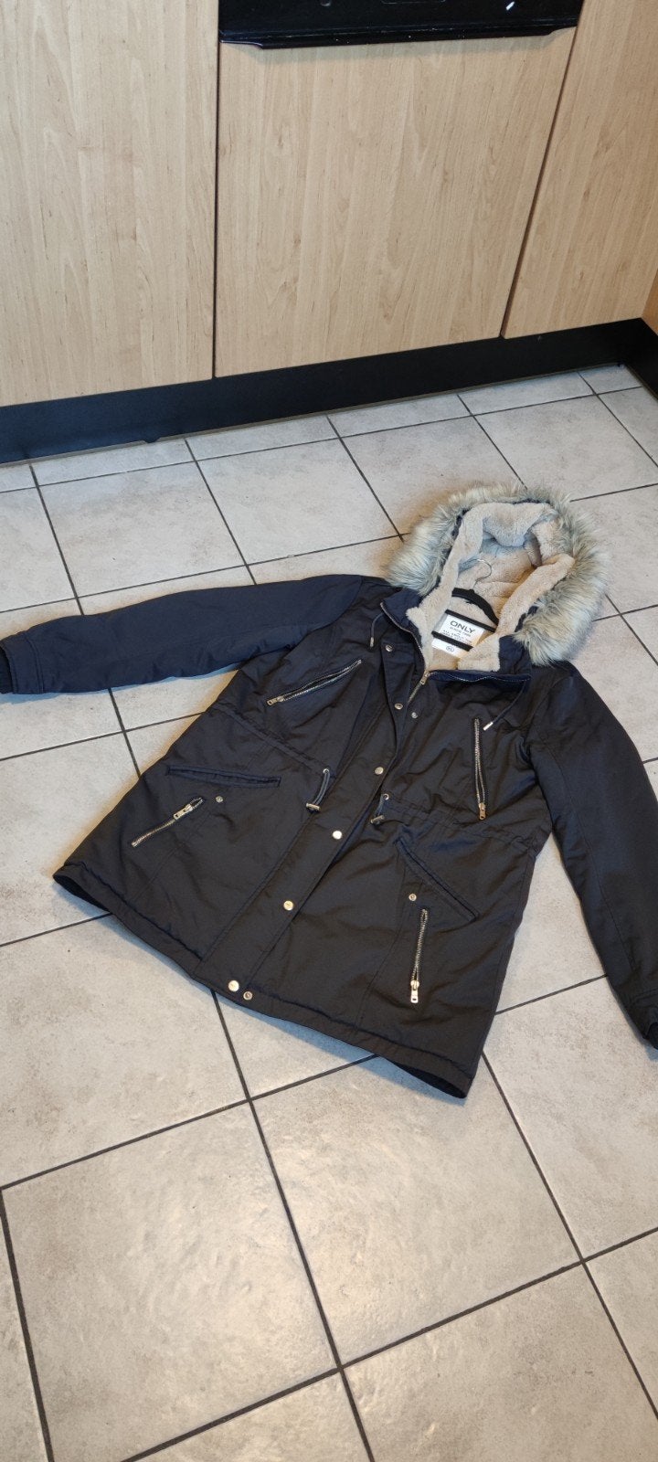 ONLY Ariana Fur Parka Jas - Maat XL - Zwart, Zwart, Maat 46/48 (XL) of groter, Ophalen of Verzenden, ONLY