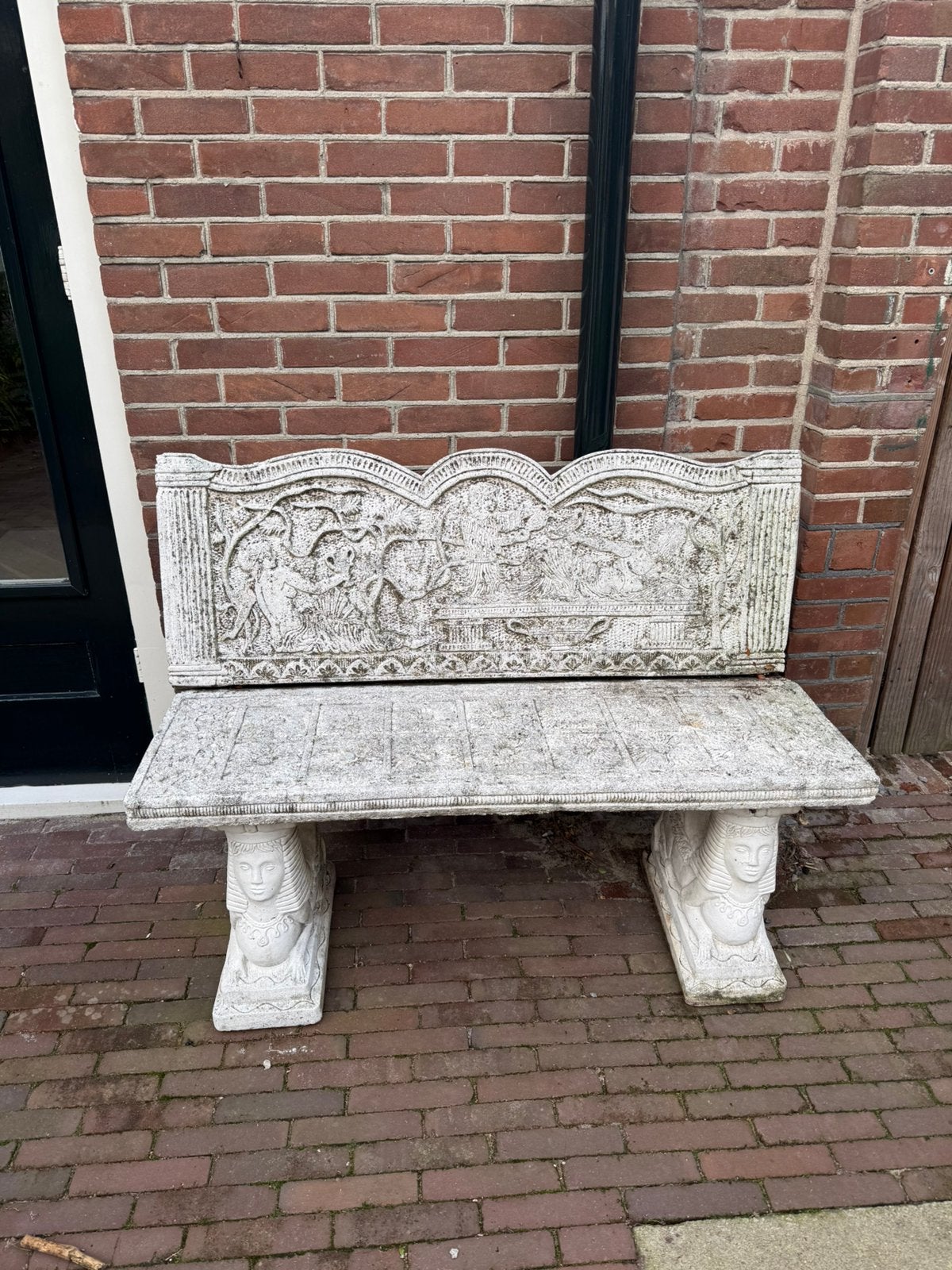 Stenen tuinbank gedecoreerd, Tuin en Terras, Ophalen, Gebruikt