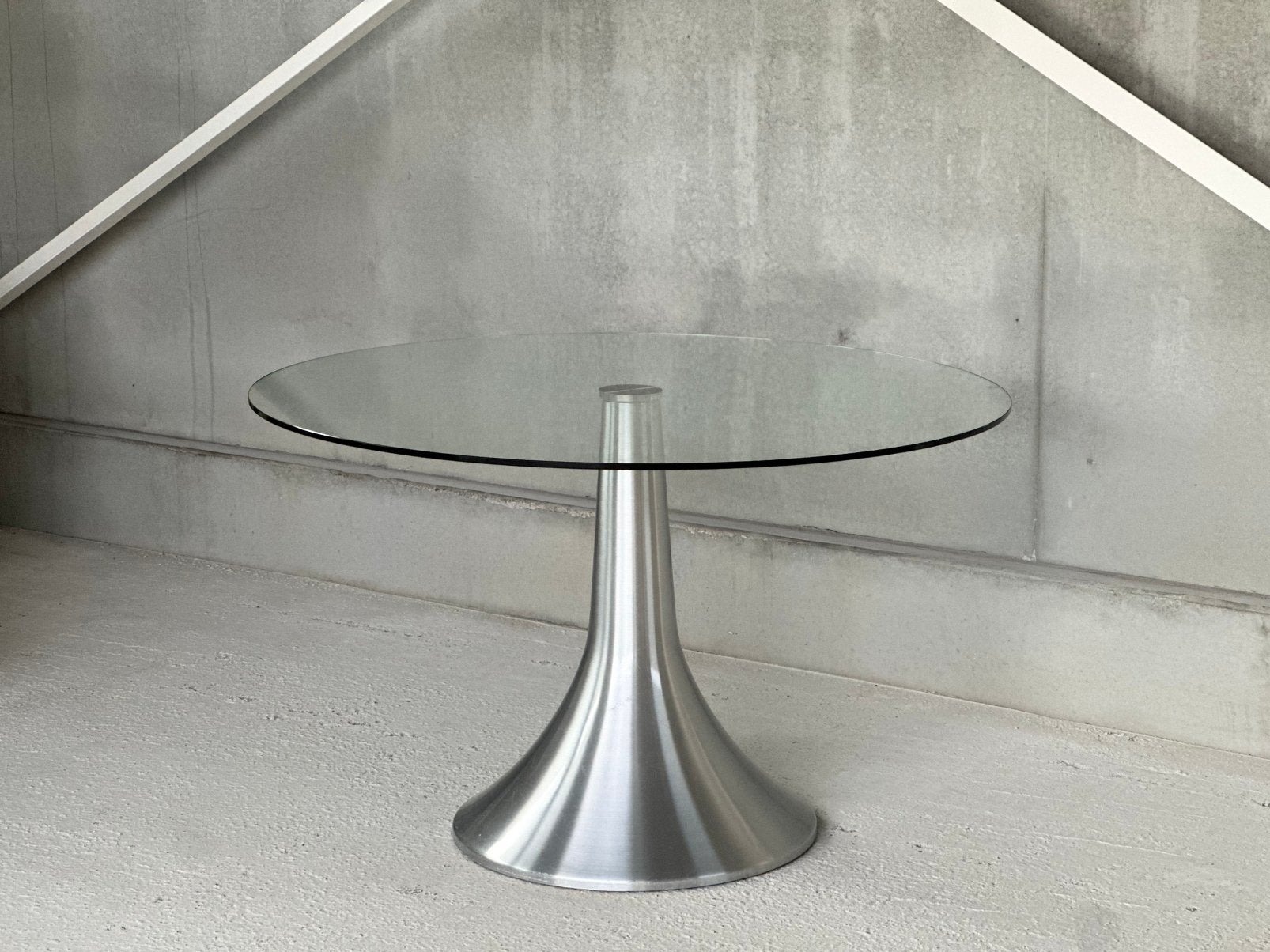 Vintage aluminium eettafel 1980s, Ophalen, Rond, Glas