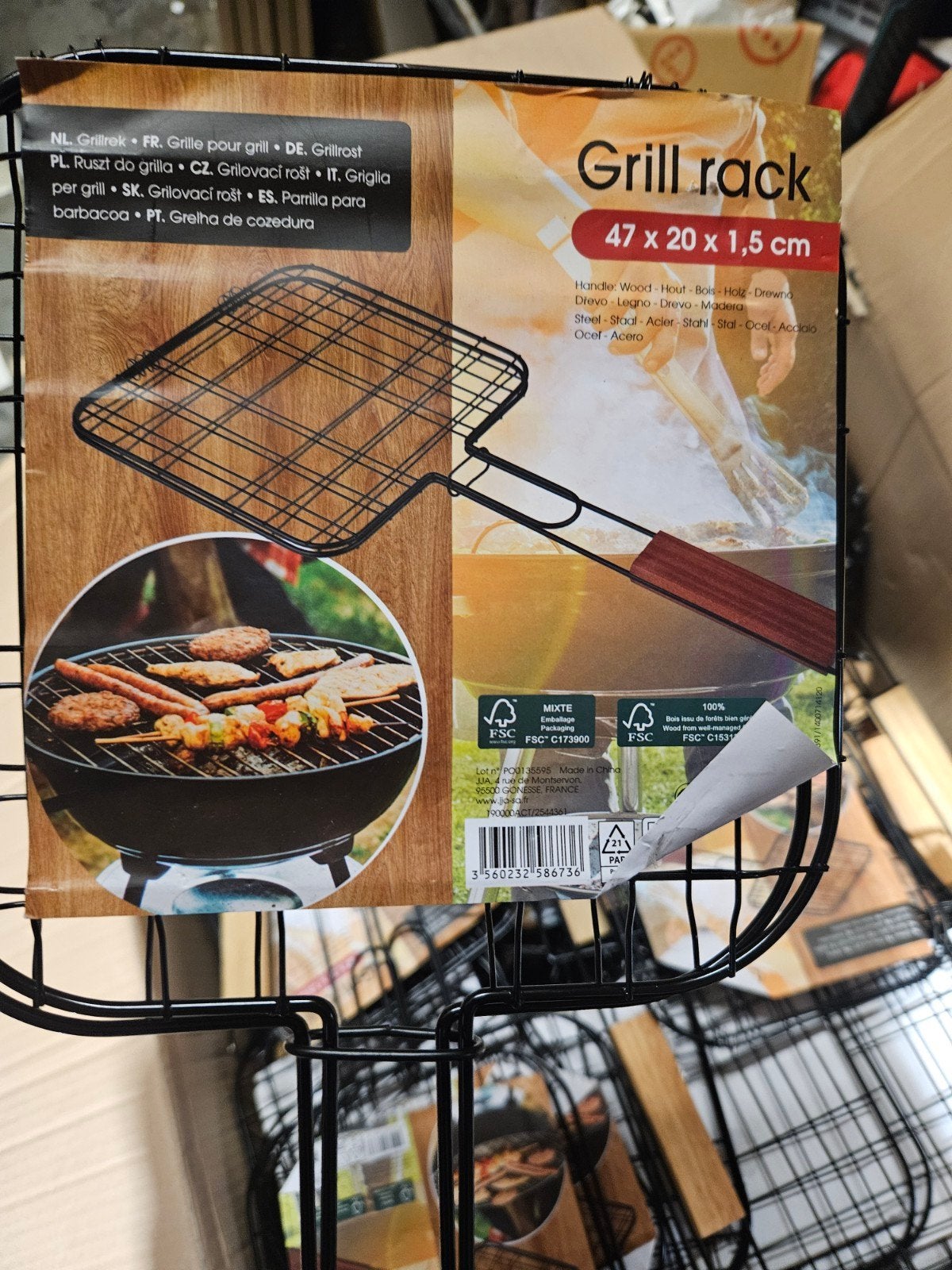 BBQ grillrooster met houten handvat - 47x20x1.5 cm, Ophalen, Nieuw, Onbekend