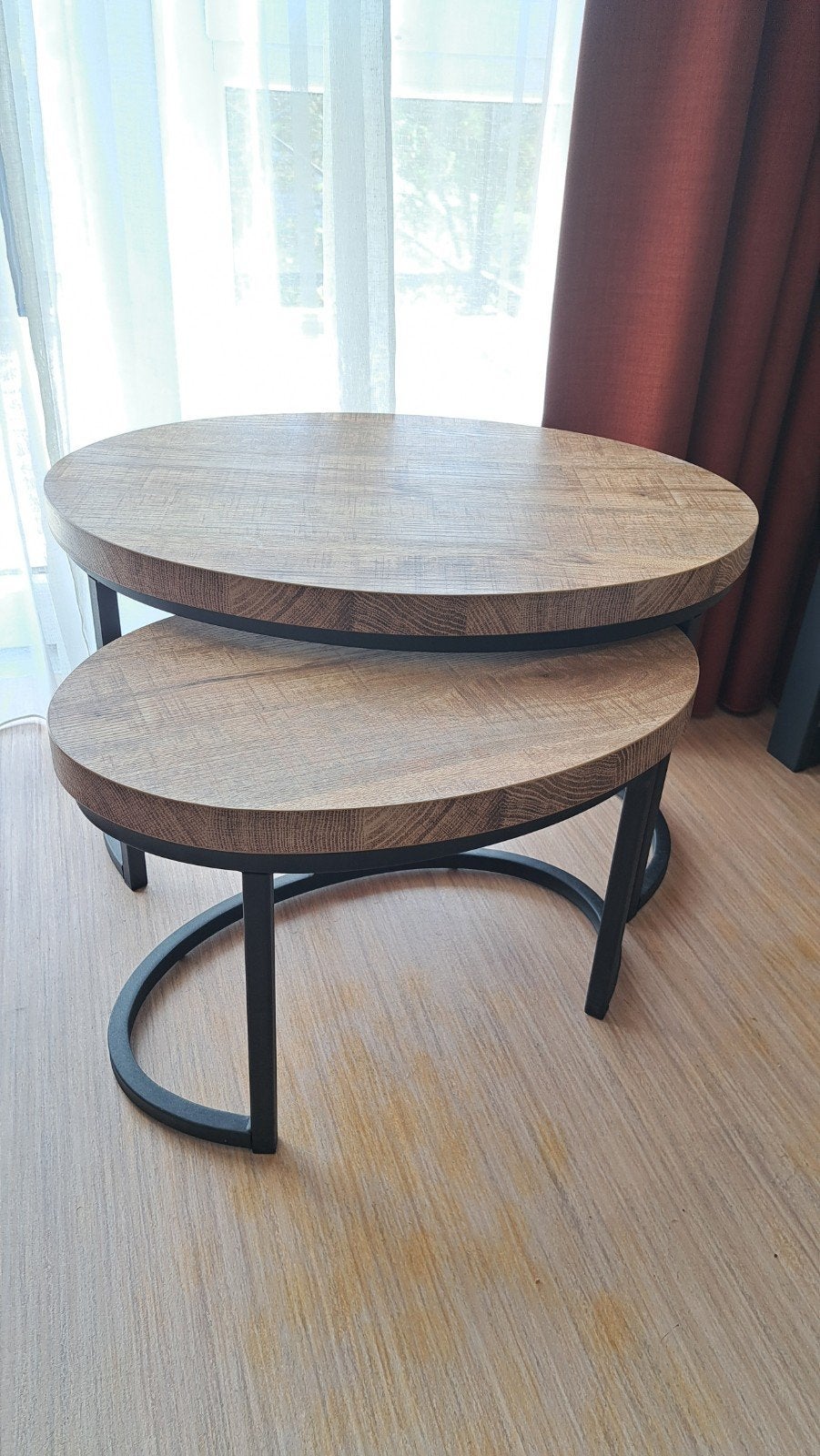 set van 2 Mango look salontafels ovaal, Ophalen, 50 tot 100 cm, 50 tot 100 cm, Zo goed als nieuw