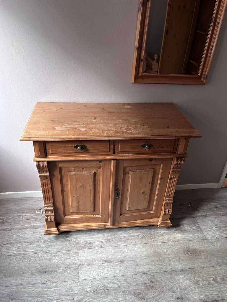 Hal kastje met spiegel, Huis en Inrichting, Ophalen, 50 tot 100 cm, Grenenhout, 25 tot 50 cm