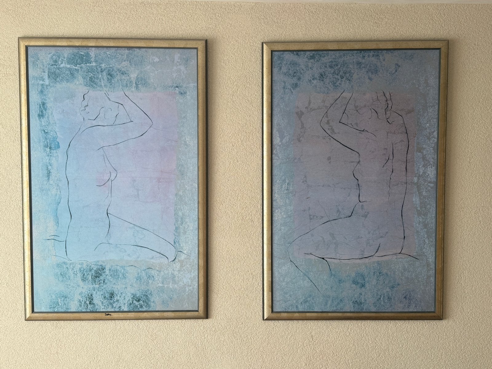 Set van 2 moderne kunstwerken met vrouwelijke silhouet, Antiek en Kunst, Ophalen, Figuren, Papier/karton, Ingelijst