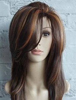 Synthetische pruik middellang bruin golvend haar (56cm lang), Ophalen of Verzenden, Nieuw, Pruik of Haarverlenging
