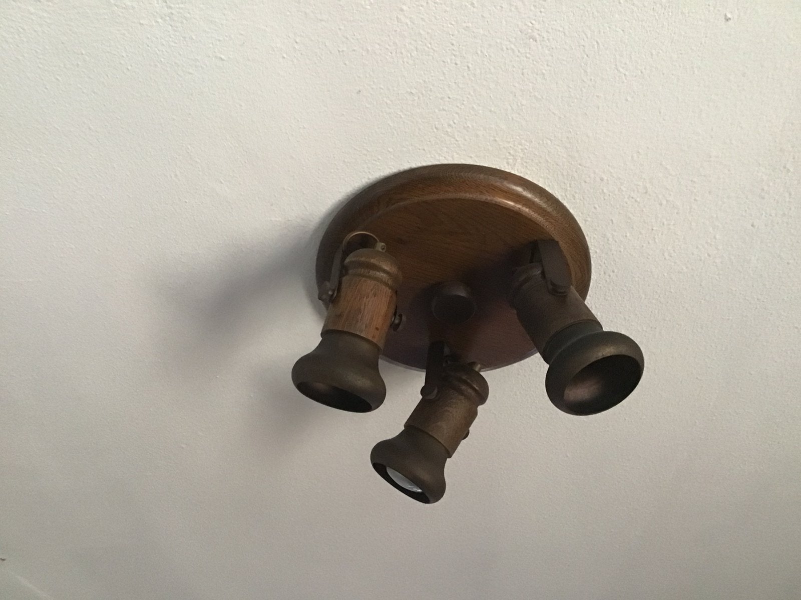 Plafondlamp, donker hout, beweegbare spots, D 24 cm GRATIS, Ophalen, Zo goed als nieuw, Overige materialen