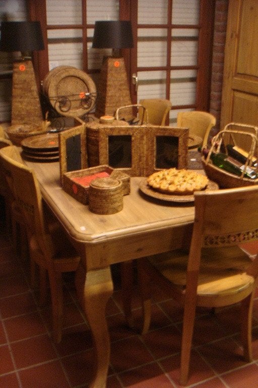 MASSIEVE OUD GRENEN EETTAFEL + 6 stoelen Flamant, Ophalen, Hout, Wilms, Nieuw