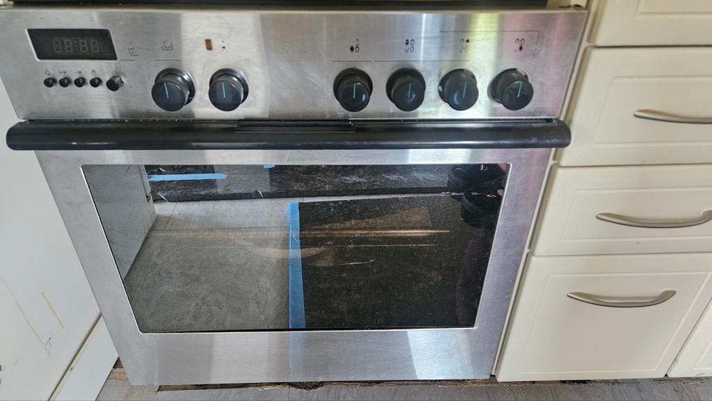 Inbouw gasfornuis met oven - RVS, Gebruikt, 60 cm of meer, Inbouw, Gas