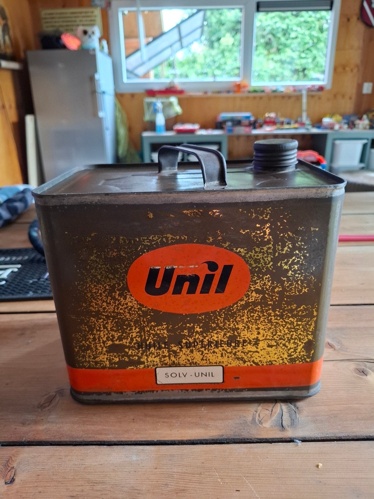 Vintage Unil Olieblik 6 Liter - Decoratief Verzamelobject, Verzamelen, Ophalen of Verzenden, Gebruikt, Verpakking