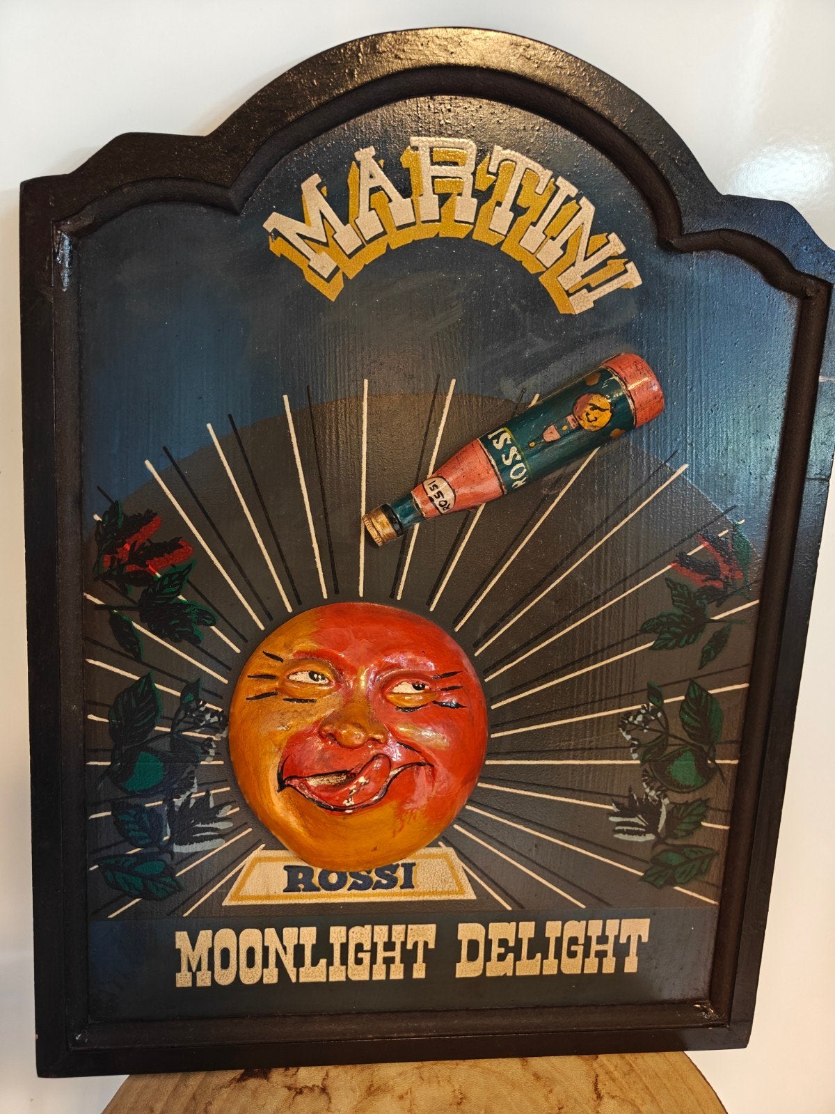 ZELDZAAM OUD 3 D PUB BORD MARTINI ROSSI HOUT 45 X 34 CM, Reclamebord, Gebruikt, Martini Rossi, Ophalen of Verzenden