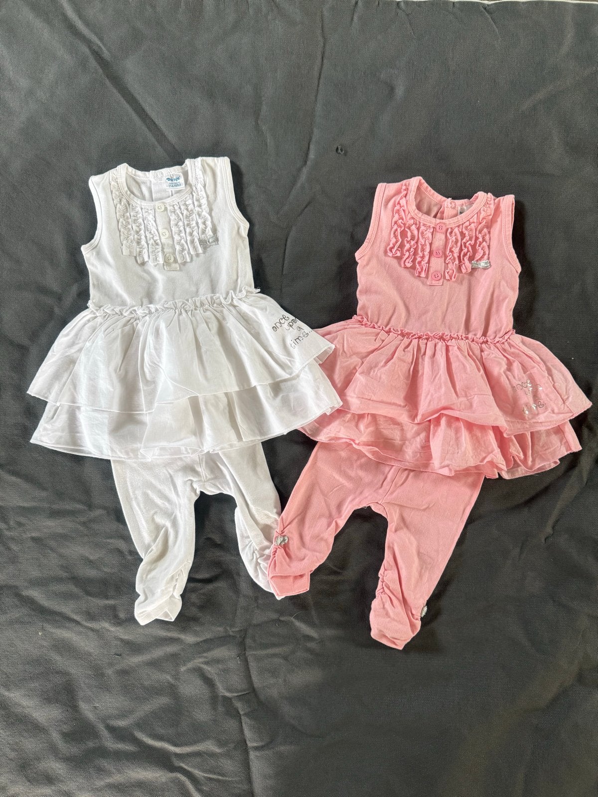 Dirkje Babywear: 2 jurkjes met legging - Wit & Roze, Ophalen of Verzenden, Zo goed als nieuw, Meisje, Jurkje of Rokje