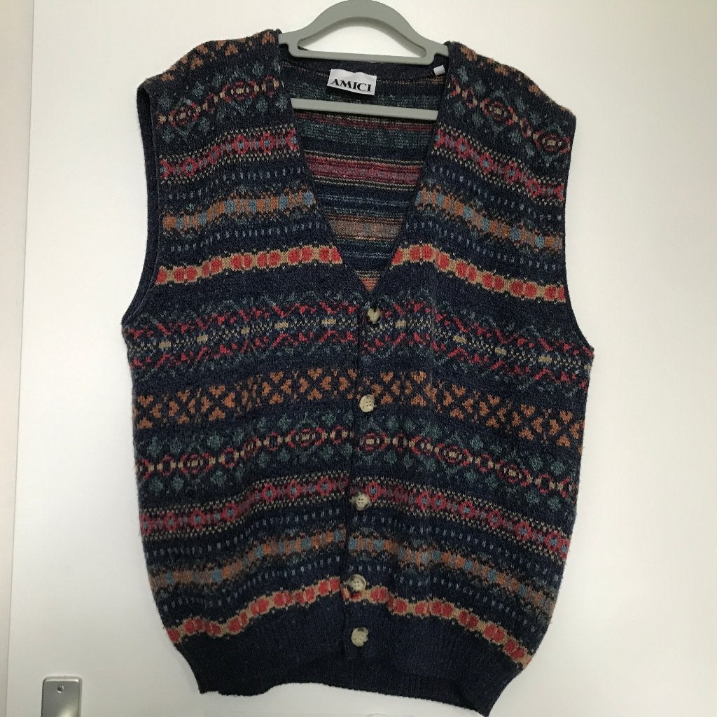 Amici gebreid vintage folklore gilet met knopen maat XL, Ophalen of Verzenden, Zo goed als nieuw, Maat 46/48 (XL) of groter