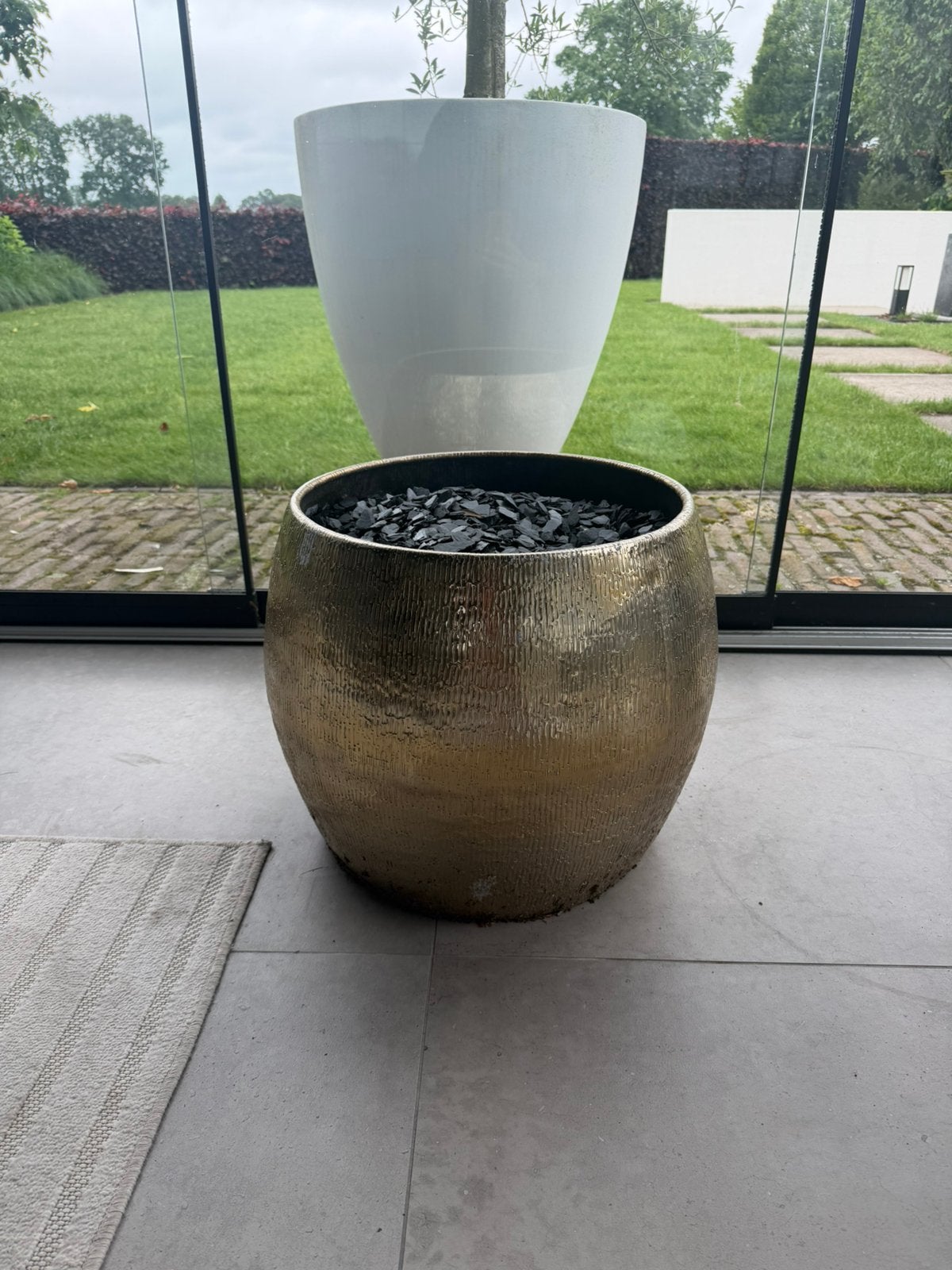 Pot, goudkleurig, 40 cm of meer, Rond, Binnen, Ophalen of Verzenden