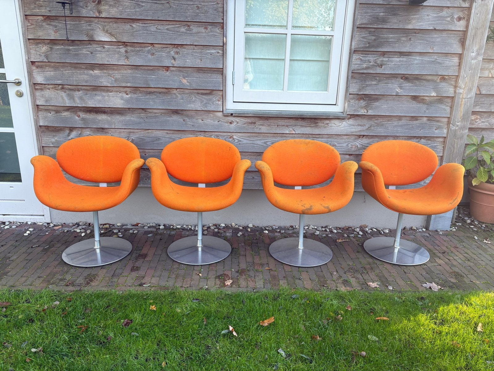 Set van 4 Artifort Little Tulip stoelen - Oranje, Huis en Inrichting, Ophalen, Gebruikt, Overige kleuren, Vier
