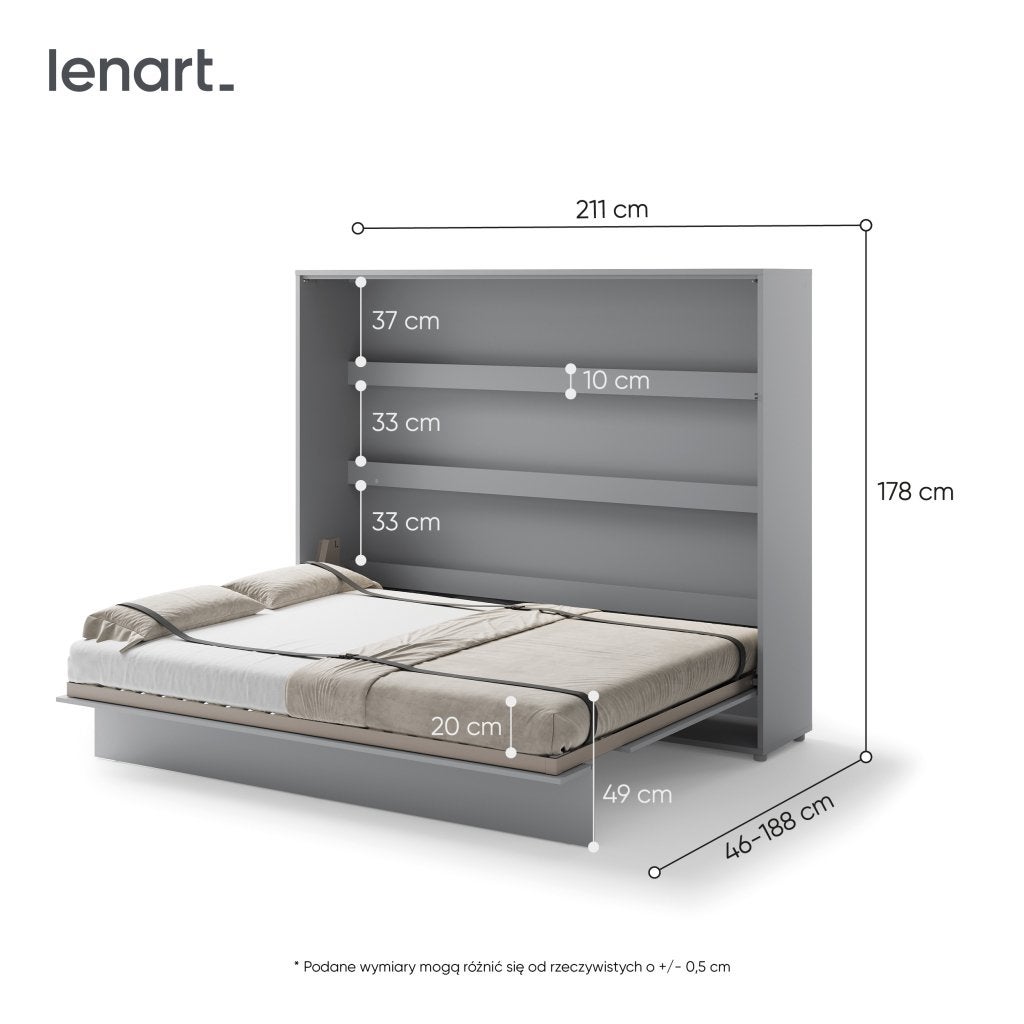 Concept opklapbed horizontaal - 160x200 - Walnoot, Niet ingevuld, Niet ingevuld, Niet ingevuld