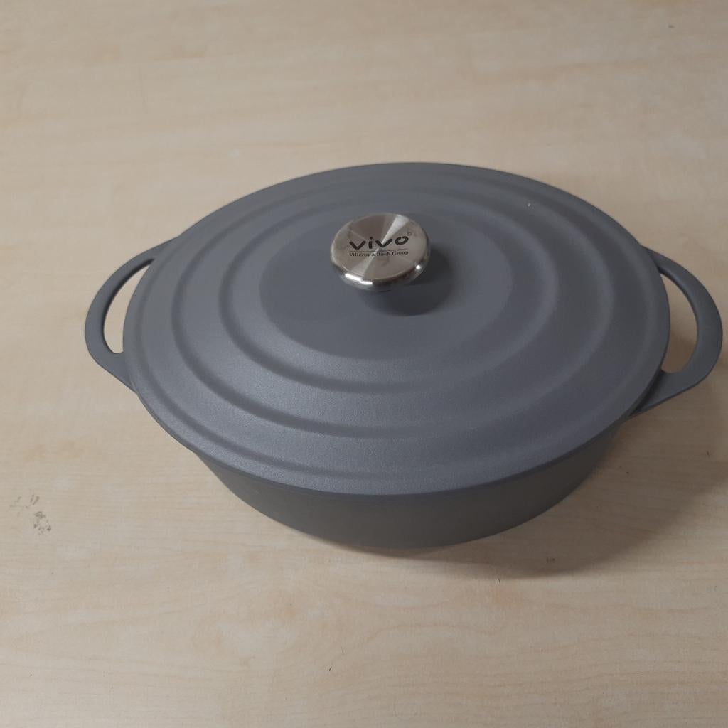 Vivo Villeroy & Boch grijze gietijzeren braadpan 4.8L, Gietijzer, Ophalen of Verzenden, Zo goed als nieuw, Keramische plaat
