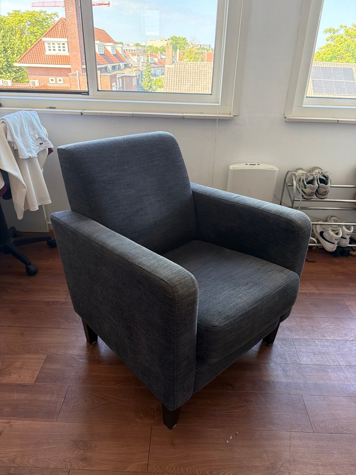Comfortabele grijze fauteuil, Ophalen, Gebruikt, 75 tot 100 cm, Stof