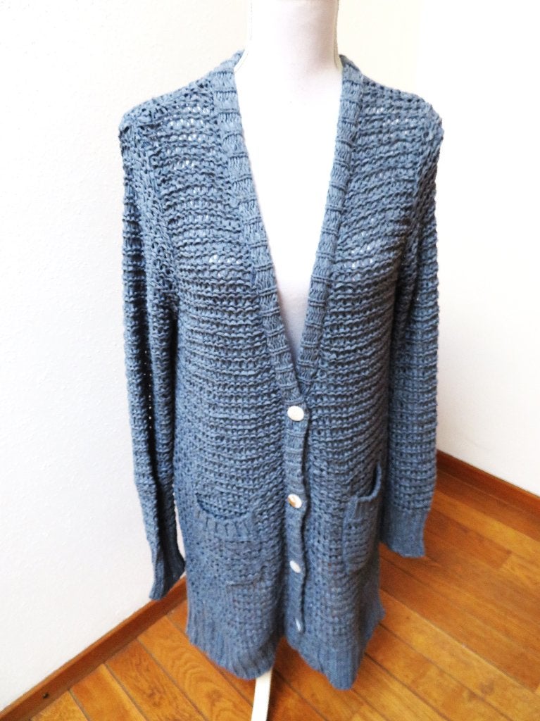 S17 G-MAXX grof gebreid vest rook blauw M/L 40/42, Blauw, Maat 42/44 (L), Ophalen of Verzenden, Zo goed als nieuw
