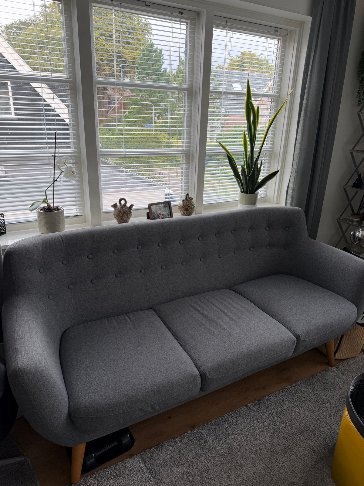 Beliani MOTALA Driezitsbank - Grijs-blauw als nieuw, Huis en Inrichting, Ophalen, Gebruikt, Driepersoons, 75 tot 100 cm