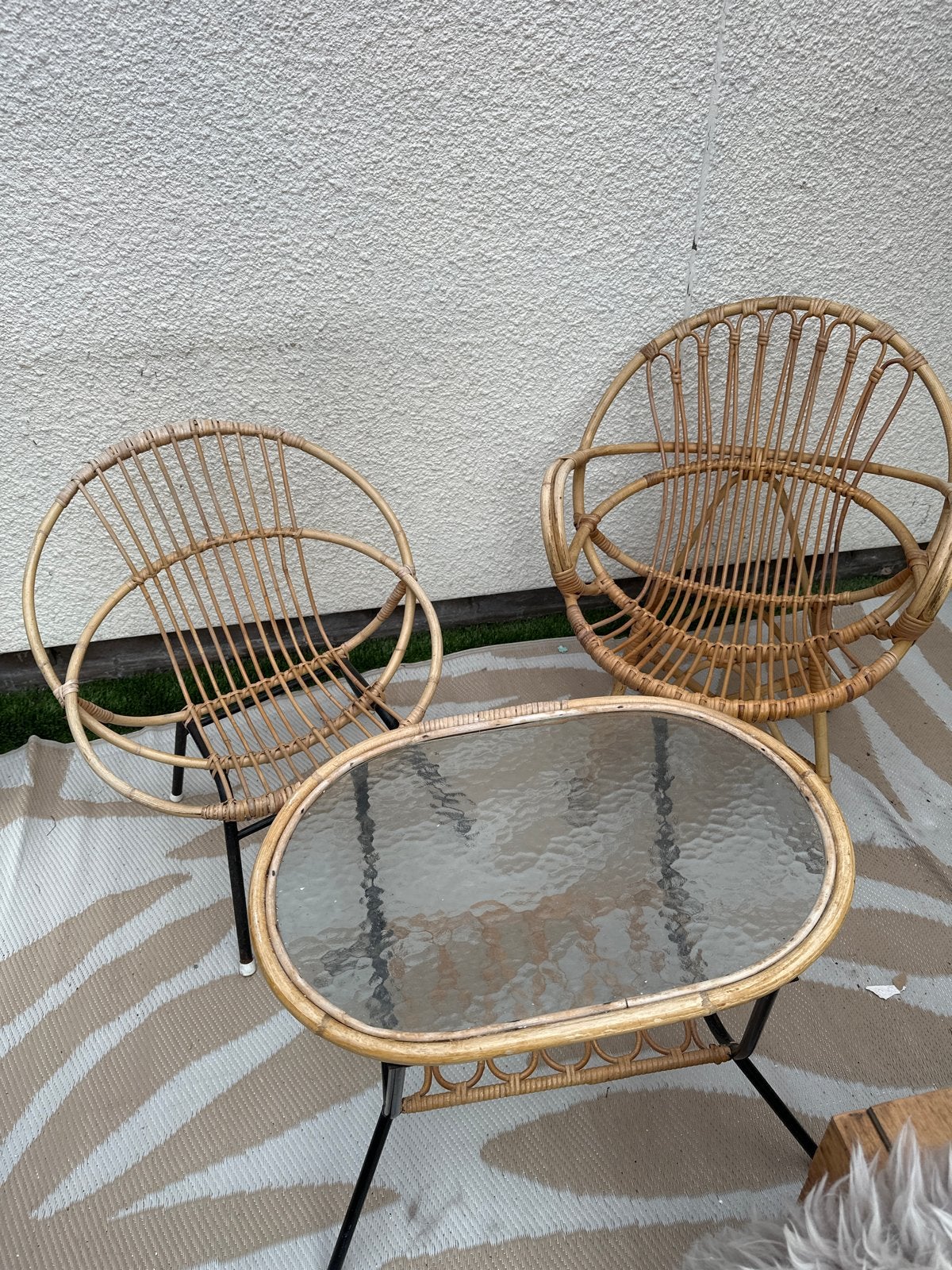 Vintage rotan zitje met tafel - perfect voor buiten!, Ophalen
