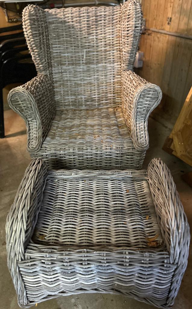 Rotan stoel met hocker, Ophalen, Gebruikt, Overige kleuren, Riet of Rotan