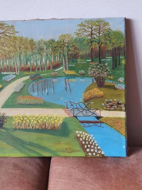 Naieve kunst schilderij keukenhof park K. Postema, Ophalen