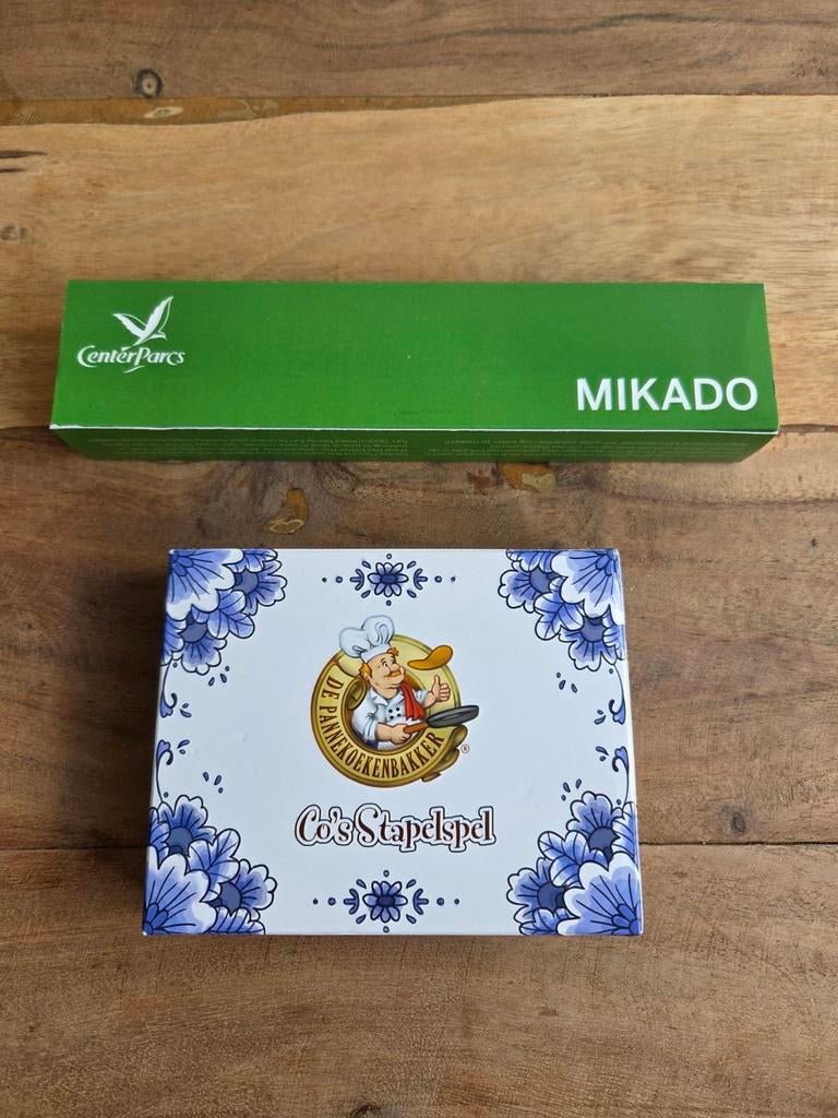 Nieuwe spellen: Mikado (houten doosje) en Co's Stapelspel, Hobby en Vrije tijd, Gezelschapsspellen | Bordspellen, Center Parcs / De Pannenkoekenbakker