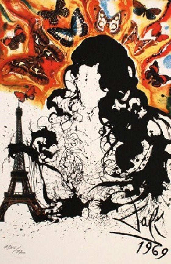 Salvador Dalí (1904) Kleur Lithografie "SNCF Paris" Ges Gen, Gesigneerd in de plaat, Overige onderwerpen, Ophalen of Verzenden