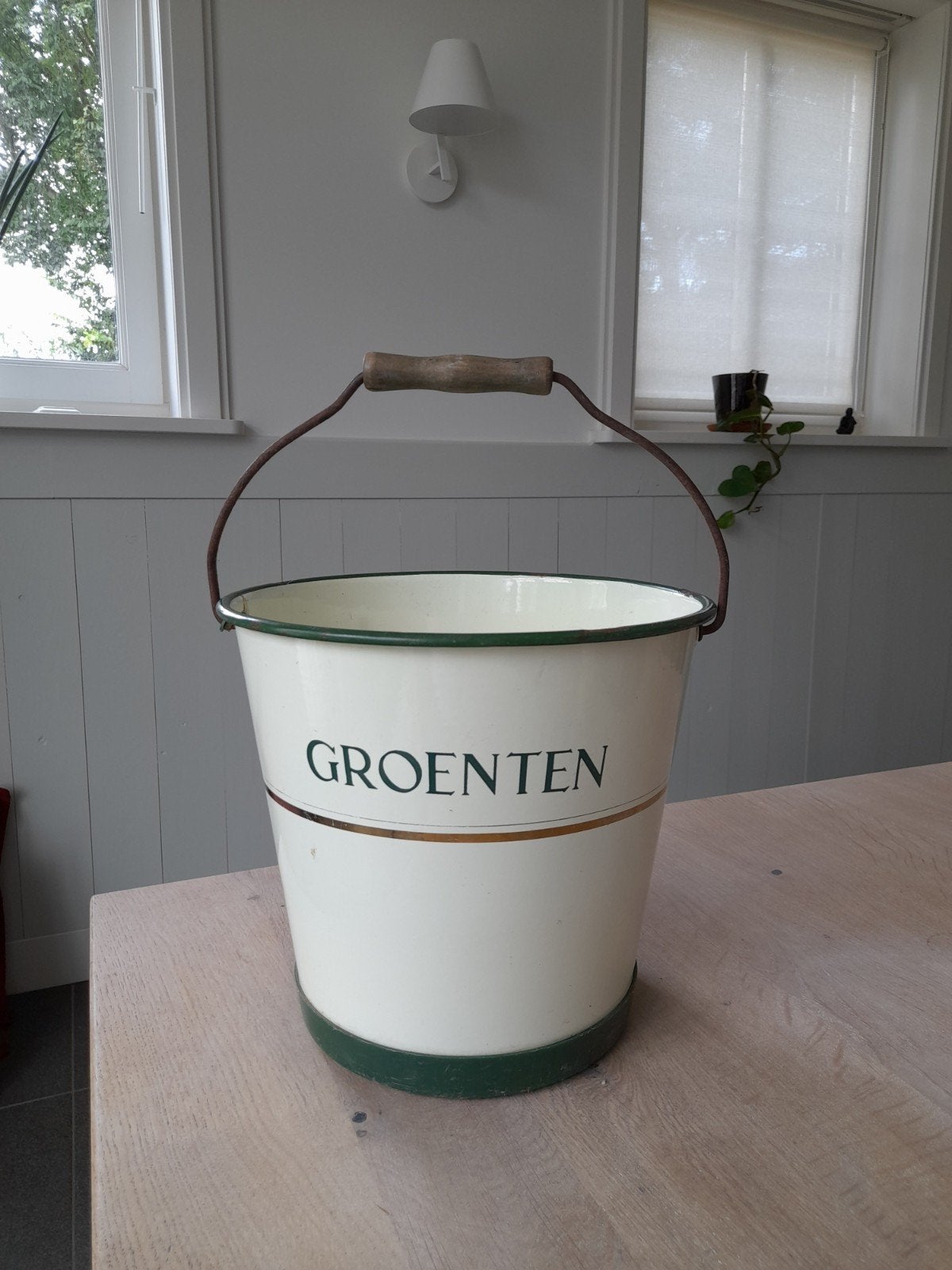 Emaille emmer met rubber ring "groenten", Antiek en Kunst, Antiek | Emaille, Ophalen