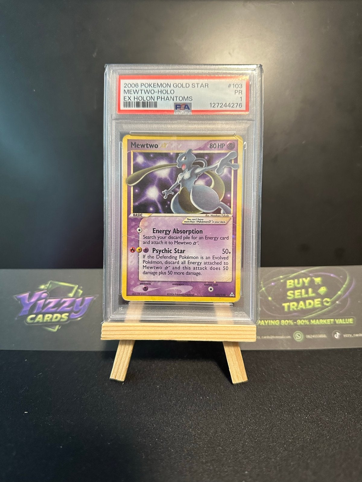 Mewtwo Gold Star Holon Phantoms PSA 1, Hobby en Vrije tijd, Ophalen, Gebruikt, Losse kaart, Foil