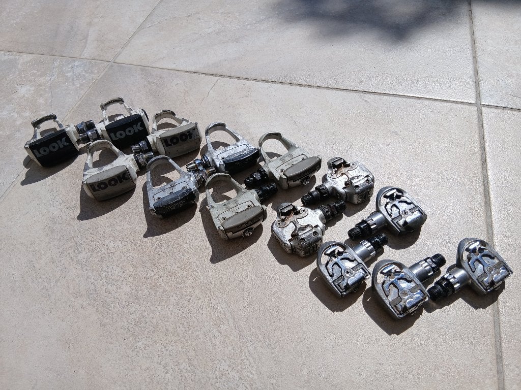 7x set vintage race / klikpedalen - Shimano / LOOK, Fietsen en Brommers, Fietsonderdelen, Crankstel of Pedalen, Gebruikt, Overige materialen