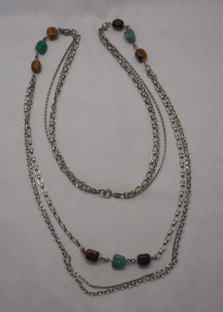 zilveren lange sierketting met stenen jaren 70 nr.011, Verzenden, Zo goed als nieuw, Zilver, Zilver