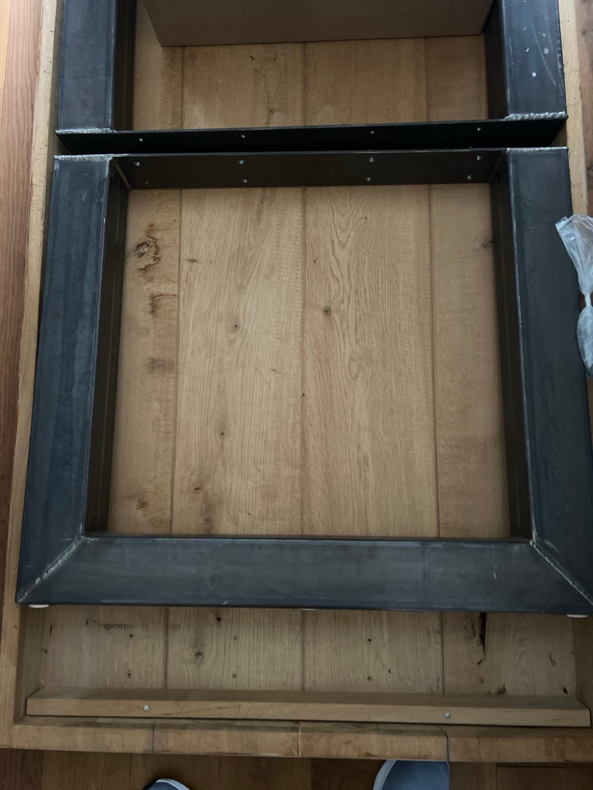 2 Robuuste stalen tafelpoten - koker 10x10, Ophalen, Tafelpoot, Gebruikt, 50 tot 100 cm