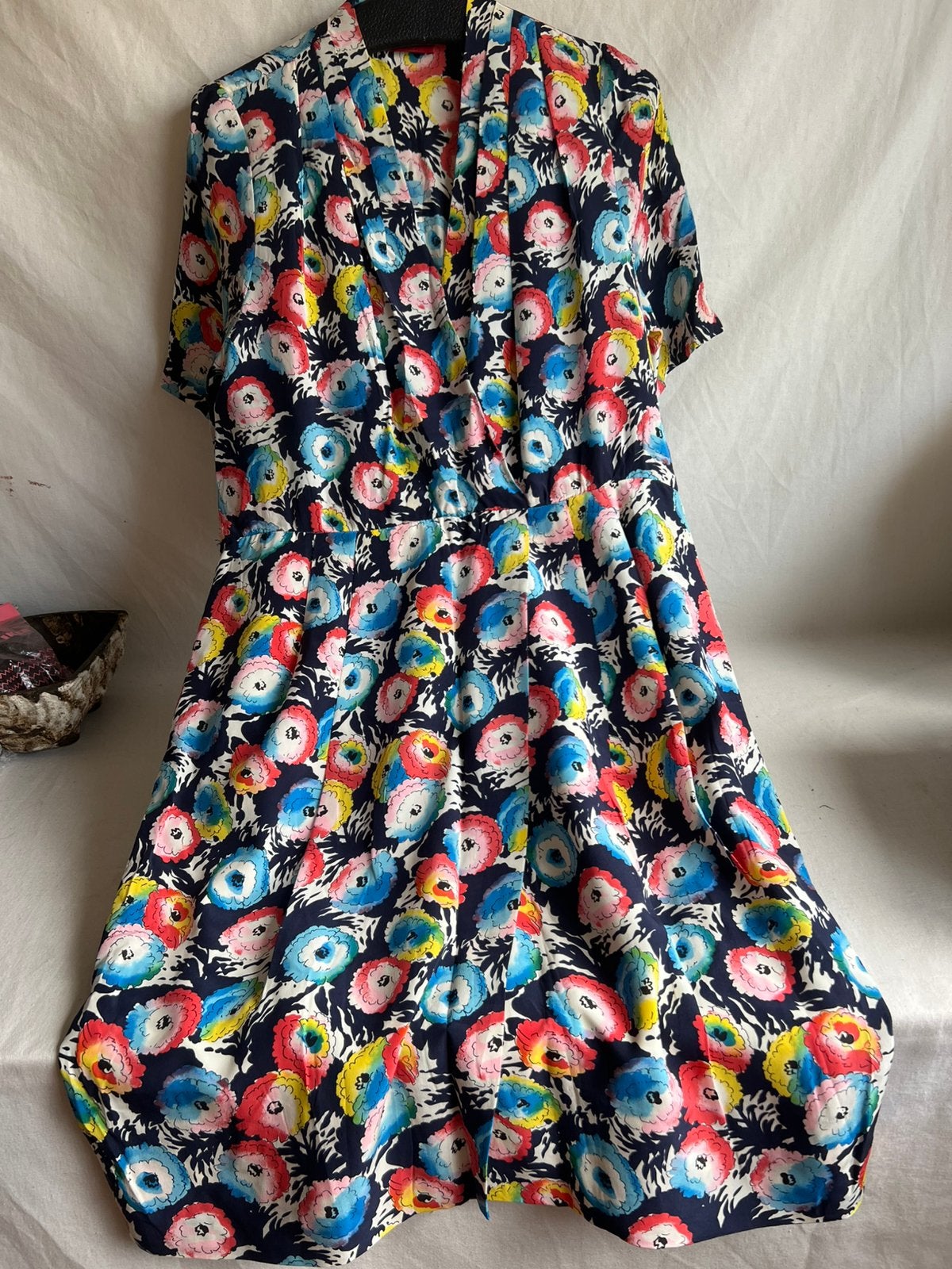 Ungaro paris vintage jurk met bloemen gevoerd maat 50/16, Meerkleurig, Maat 46/48 (XL) of groter, Ophalen of Verzenden, Knielengte