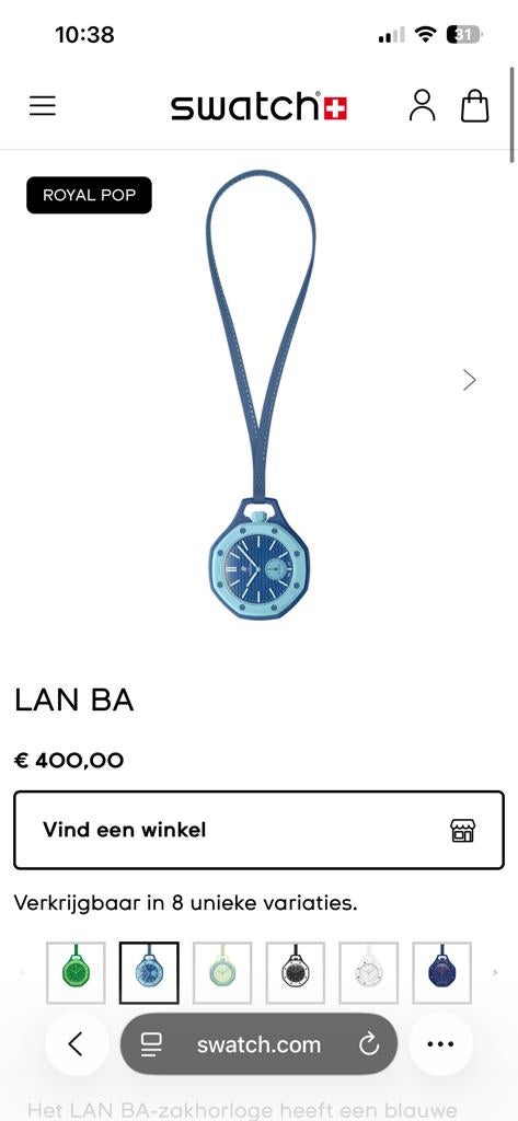 Gezocht!!!! Swatch LAN BA Royal Pop Zakhorloge - Blauw, Ophalen of Verzenden, Zo goed als nieuw, Kunststof, Zakhorloge