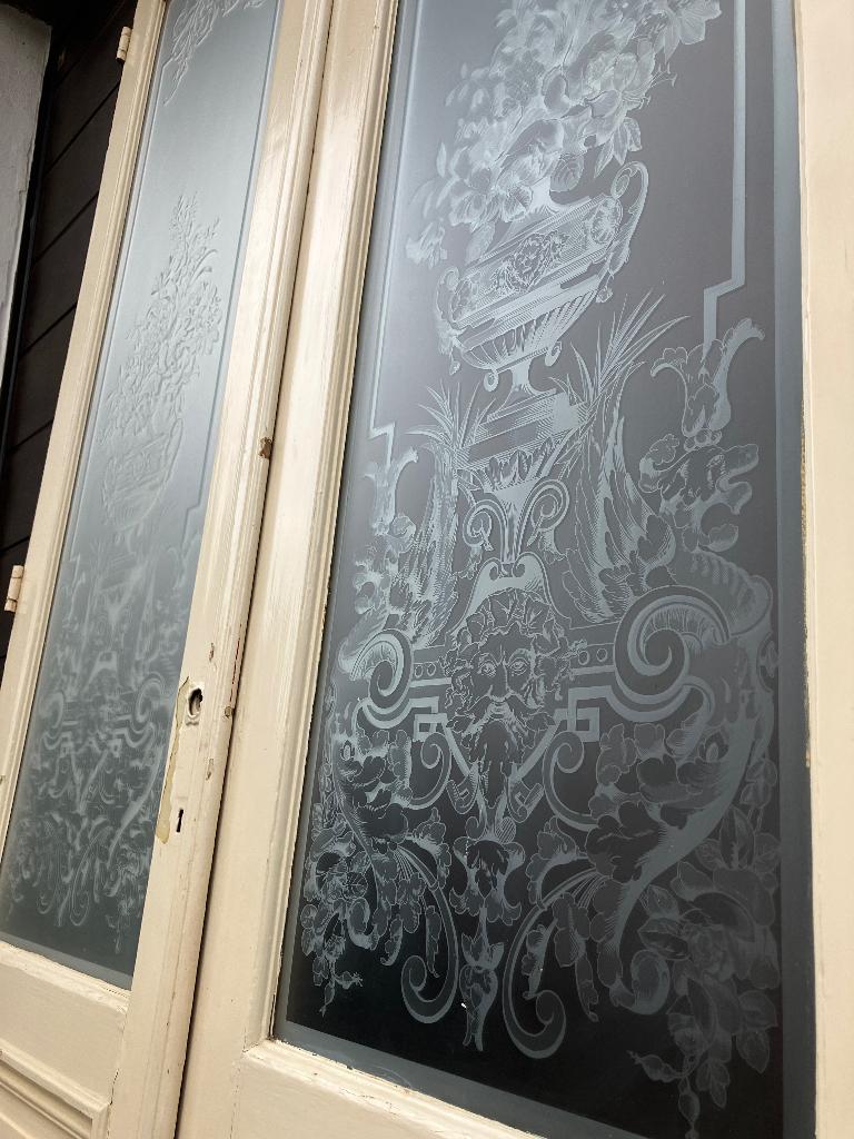 antieke dubbele ensuite deuren met art Deco geëtst glas !!!, Ophalen, Gebruikt, Binnendeur, Glas
