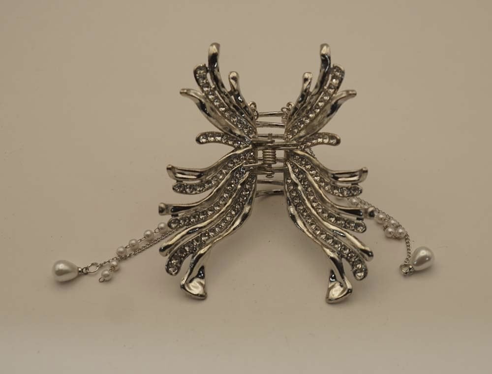 Vlinder haarklem zilver met strasse en parels