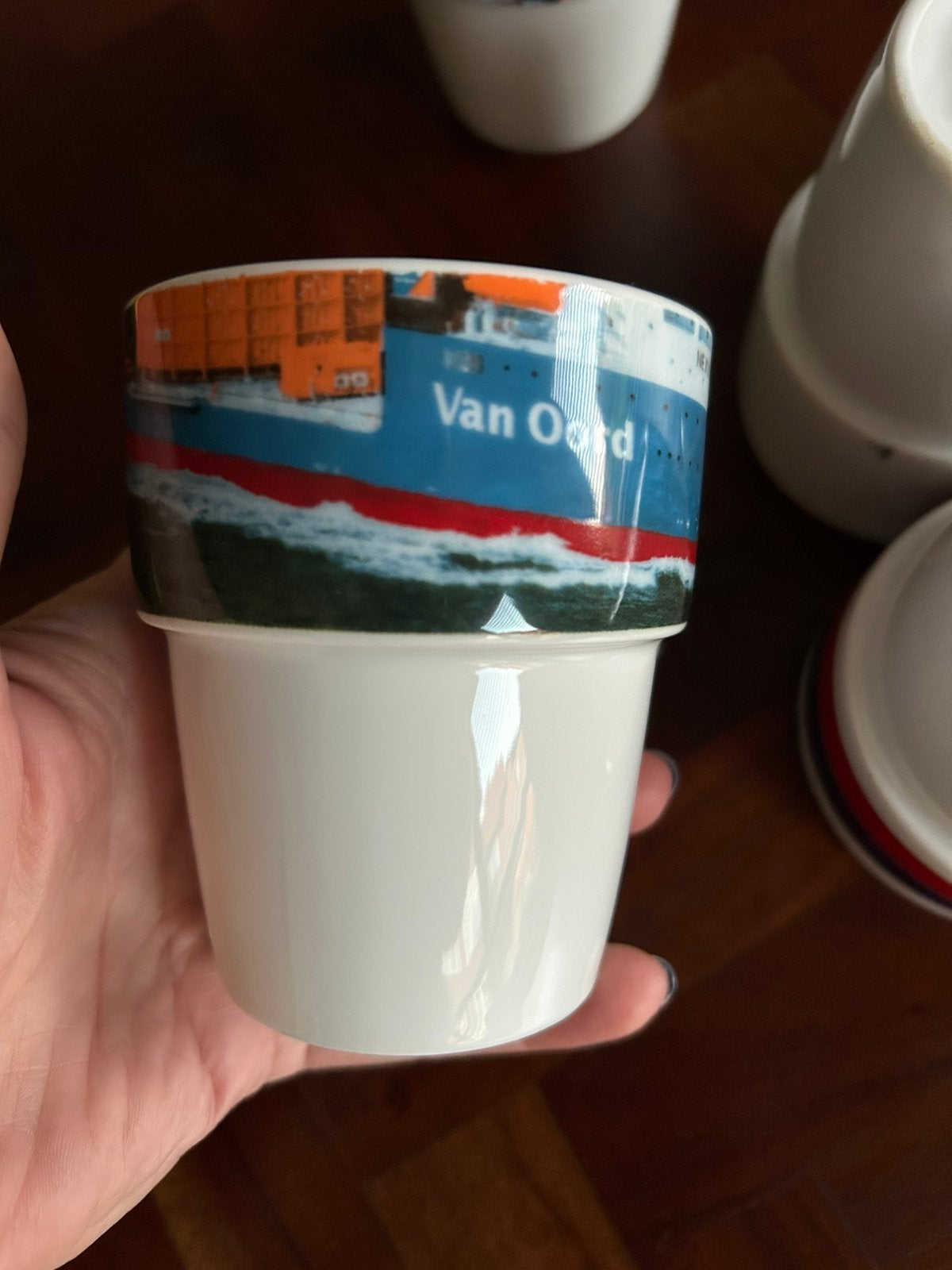 4 kopjes van Damen scheepsbouw logo zgan, Ophalen of Verzenden, Zo goed als nieuw, Porselein, Mok