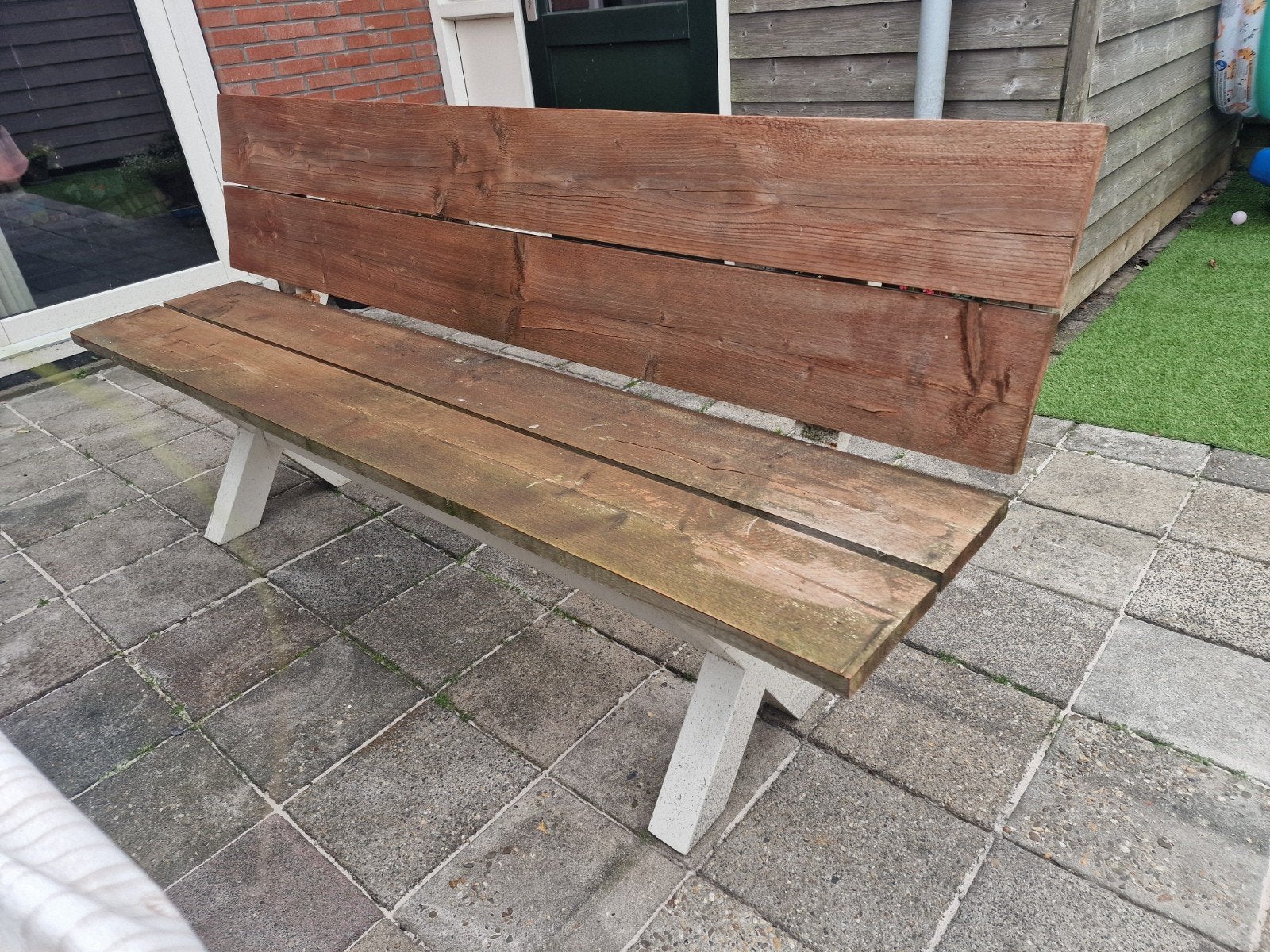 Robuust houten bankje, Ophalen of Verzenden, Gebruikt, Hout