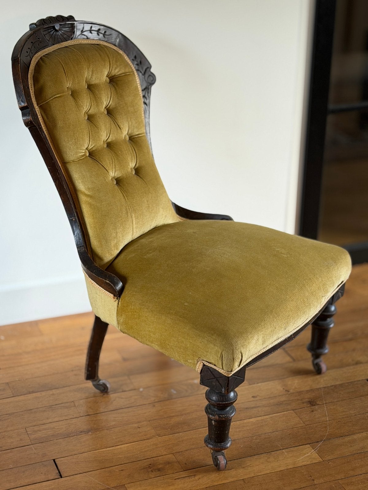 Antieke Victoriaanse Boudoir Stoel - Fluweel - 19e eeuw, Ophalen