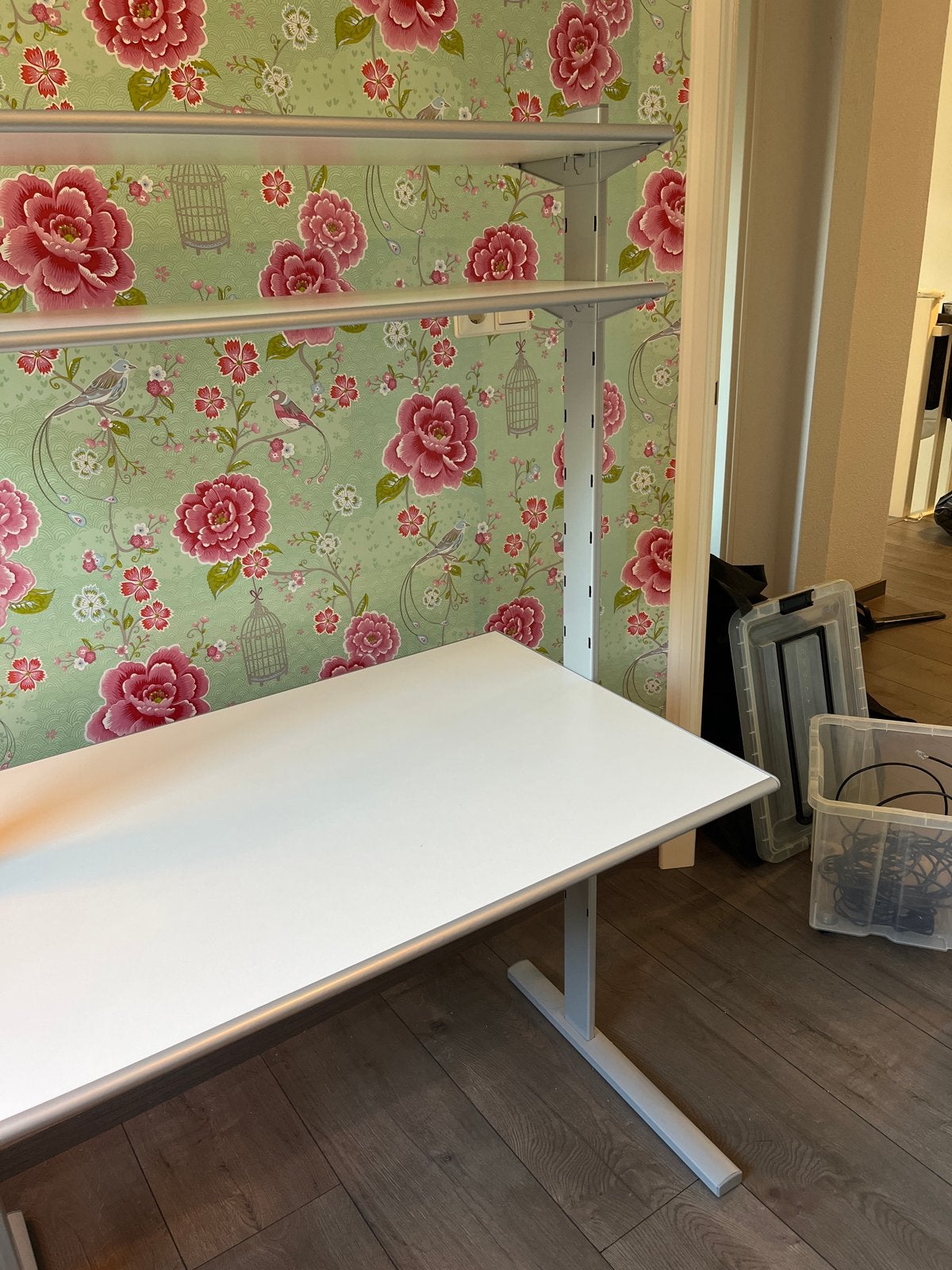Bureau-kast combinatie met planken - Wit/Grijs, Ophalen, Opbergruimte, Gebruikt, Metaal