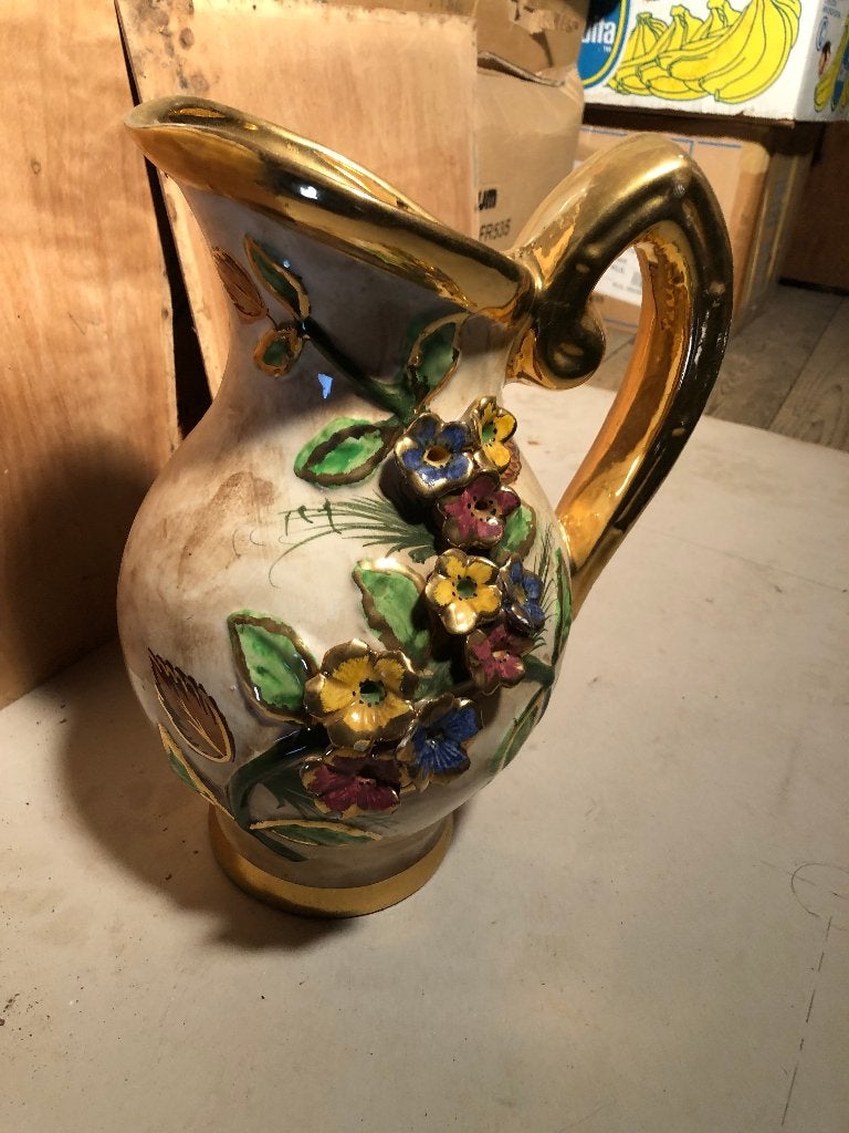 Porseleinen kan met bladgoud Vintage, Antiek en Kunst, Antiek | Porselein, Ophalen of Verzenden