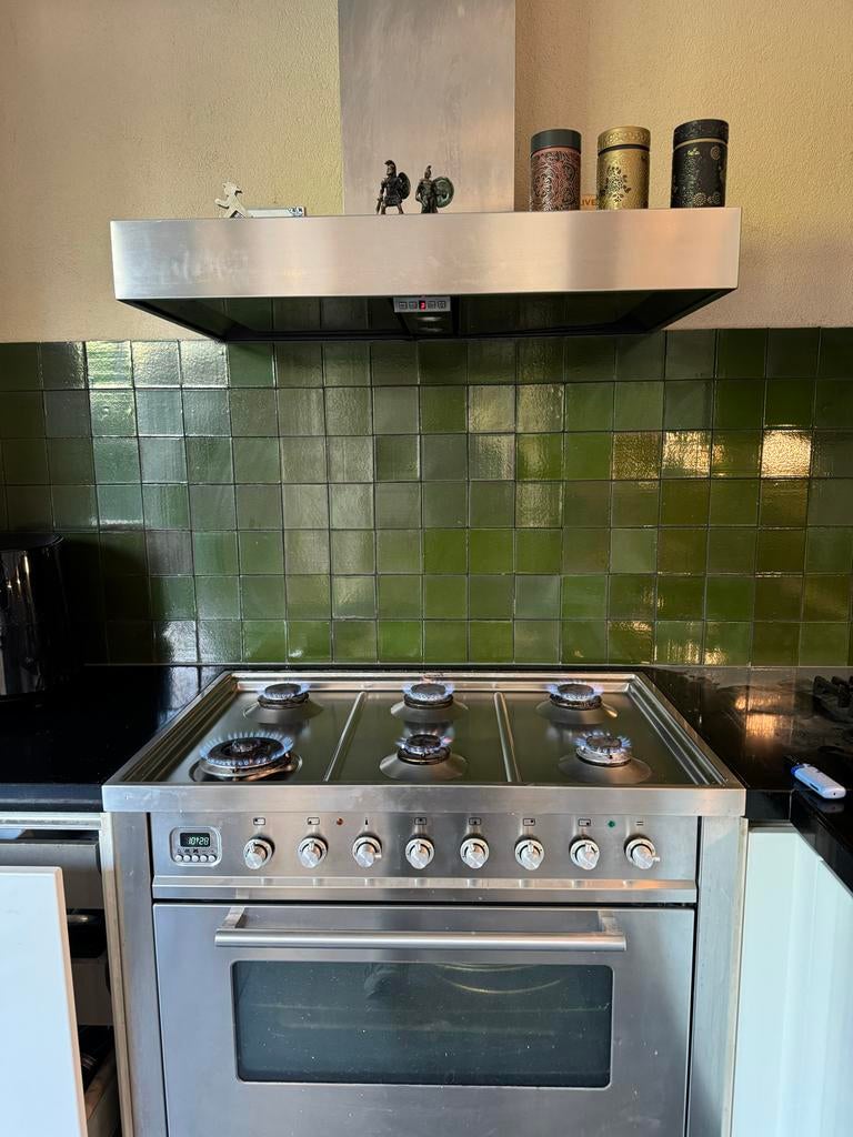 Boretti gasfornuis en Itho afzuigkap - RVS, Gebruikt, 60 cm of meer, Ophalen of Verzenden, Gas