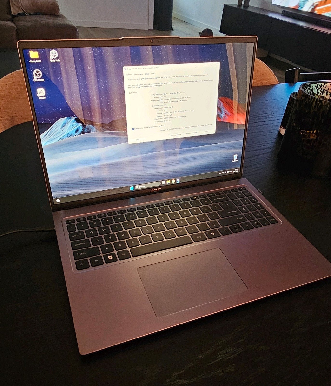 Acer Swift Go 16 OLED 32GB RAM, 1 TB SSD, INTEL ULTRA 9, Computers en Software, Windows Laptops, Ophalen of Verzenden, Zo goed als nieuw