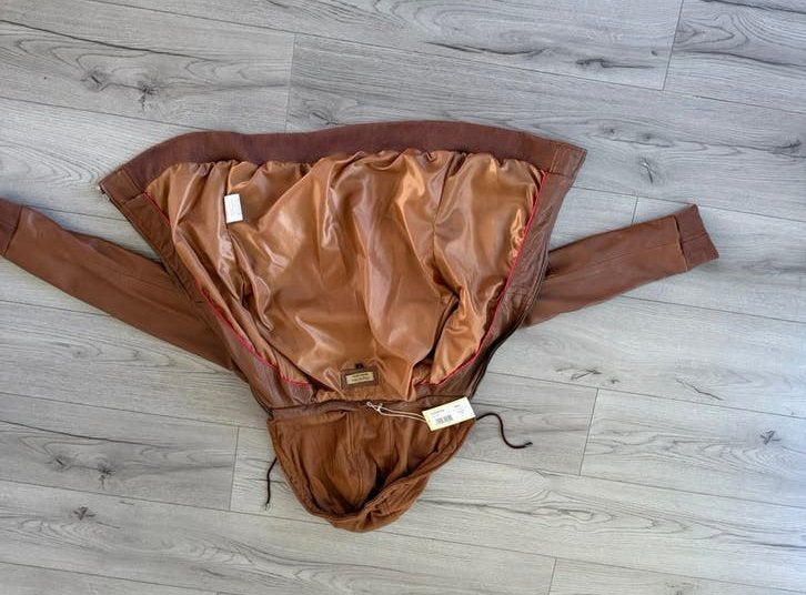 NIEUW: korte leren jas, Ophalen of Verzenden, Nieuw, Maat 38/40 (M), Bruin